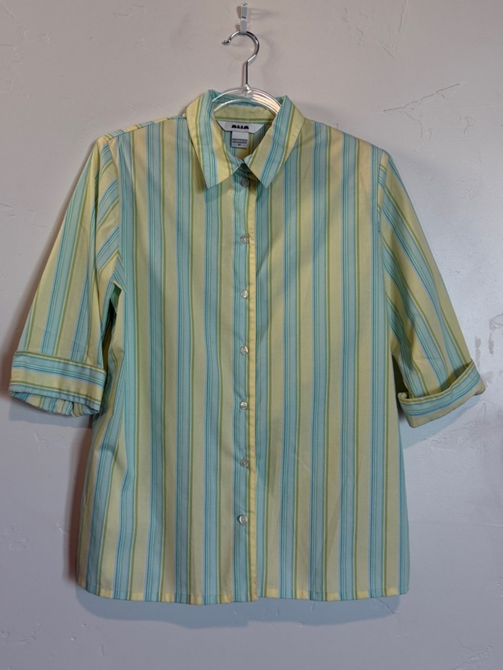 Alia Pastel Yellow & Mint Striped Button-Front Blouse